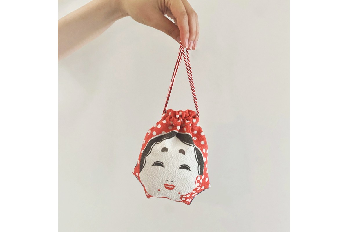 丹後ちりめん 祭巾着（ひょっとこおかめ） サイズ：約17cm×13cm　DZ00027-01