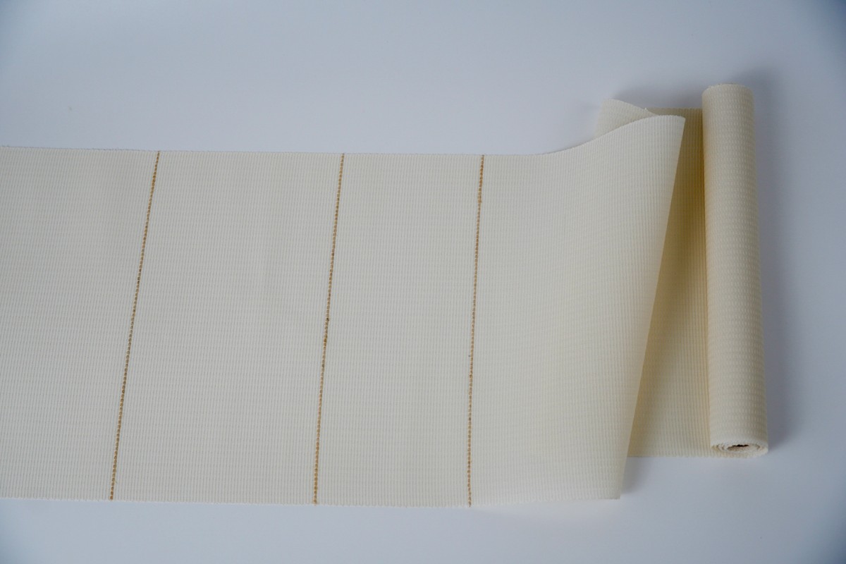 ＜丹後の藤布　遊絲舎＞八寸名古屋帯　「すかし市松文」（白）選べるお仕立て　FY00106