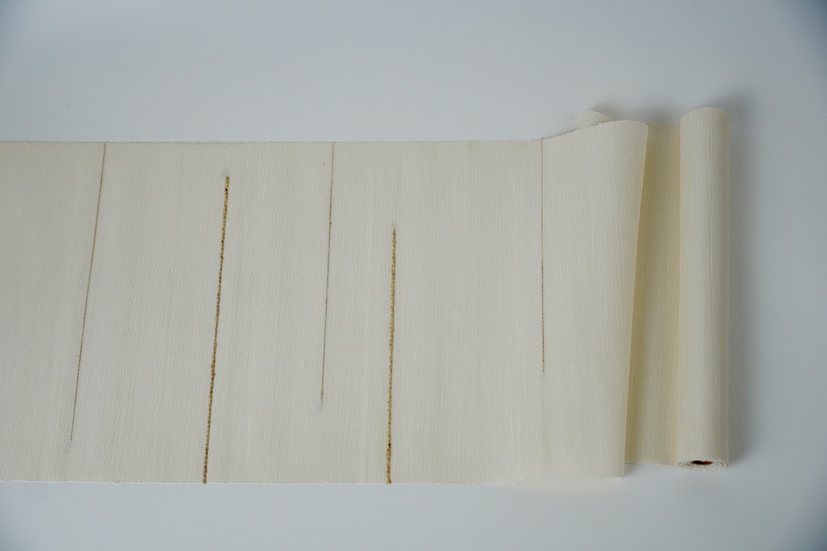 ＜丹後の藤布　遊絲舎＞八寸名古屋帯　「藤八本」（白）選べるお仕立て　FY00108