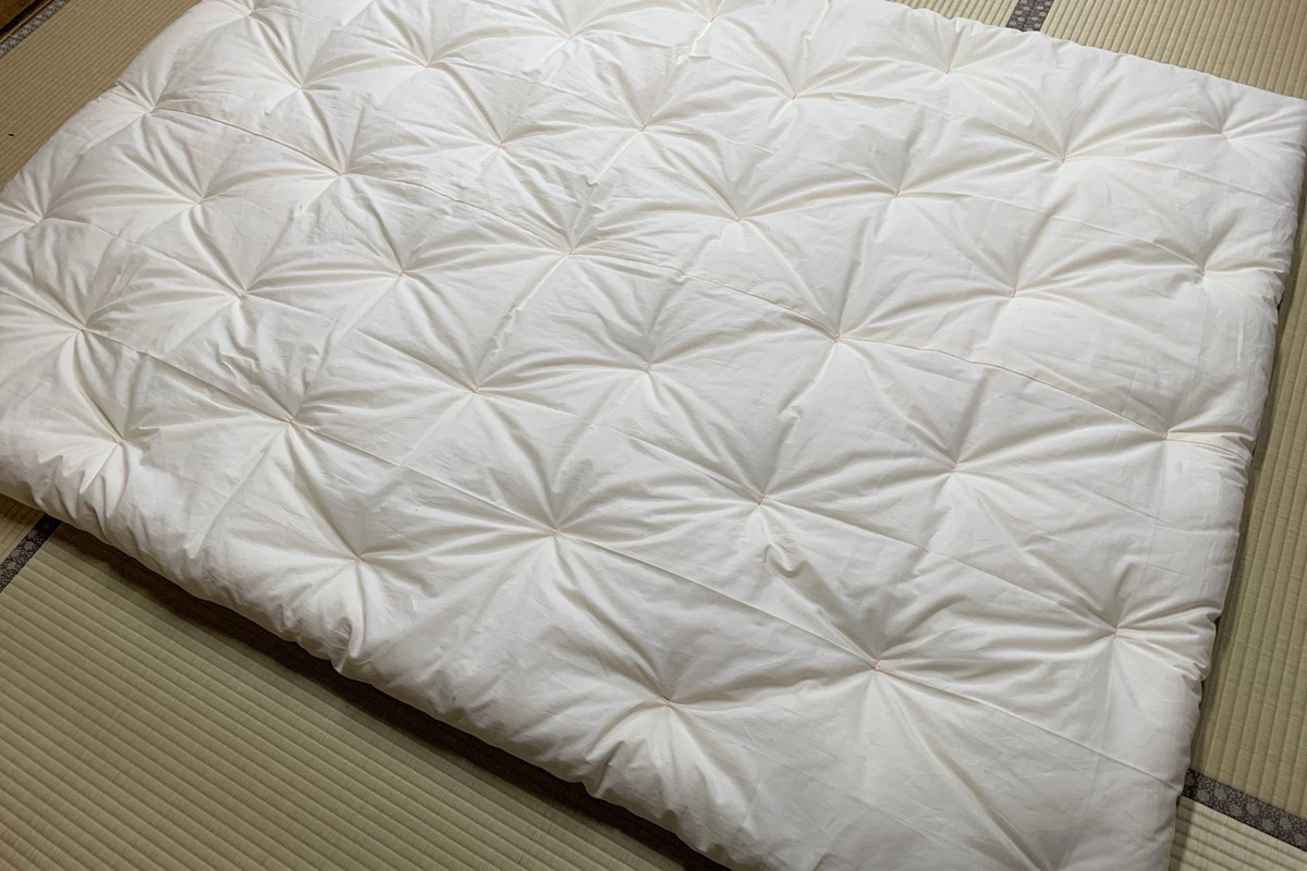 天然繊維手作り　木綿わた入り掛ふとん（ポピー柄「ブルー」）　HT00095