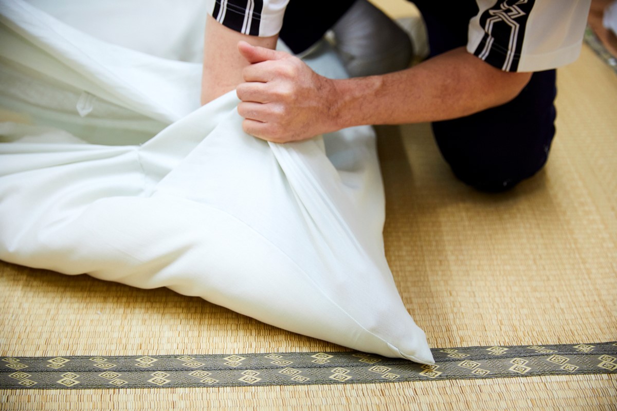 天然繊維手作り　木綿わた入り敷ふとん（ポピー柄「ブルー」）　HT00097