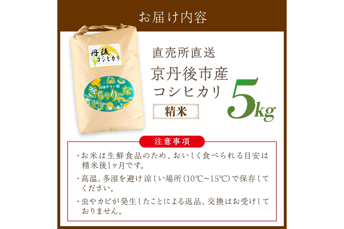 3月発送：直売所直送「令和7年産　京丹後市産　コシヒカリ」　精米5kg こめ ふるさと納税 コシヒカリ 精米 米 精米 白米 2025 年 京都産　JA00082S_03