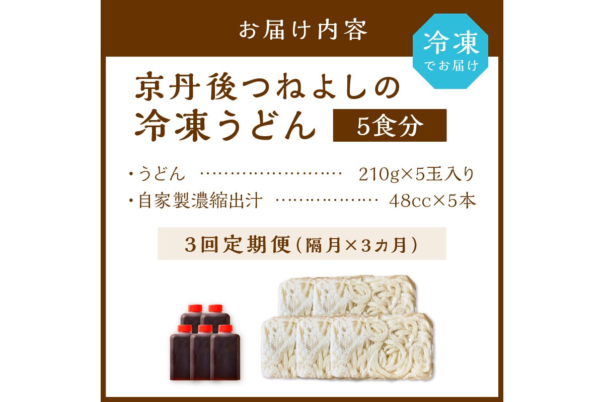 京丹後つねよしの冷凍うどん 5玉入り（5食分） 濃縮出汁付き　定期便（隔月×3回）　KI00032