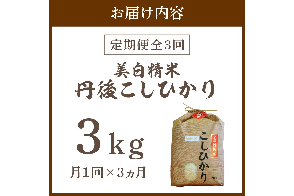 【定期便3回】令和7年産  美白精米 丹後こしひかり 3kg×3ヵ月 1等米　MU00069