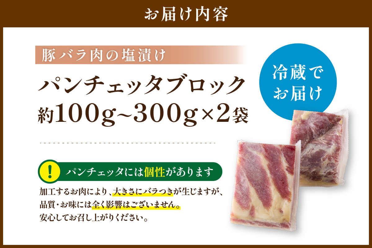 パンチェッタブロック（豚バラ肉の塩漬け）　約200g×2袋 ふるさと納税 豚肉 塩漬け ふるさと納税 ベーコン ふるさと納税 パンチェッタ 豚バラ 塩漬け スペイン料理　NI00021