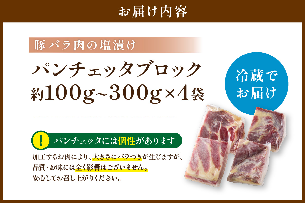 パンチェッタブロック（豚バラ肉の塩漬け）　約200g×4袋 ふるさと納税 豚肉 塩漬け ふるさと納税 ベーコン ふるさと納税 パンチェッタ 豚バラ 塩漬け スペイン料理　NI00022