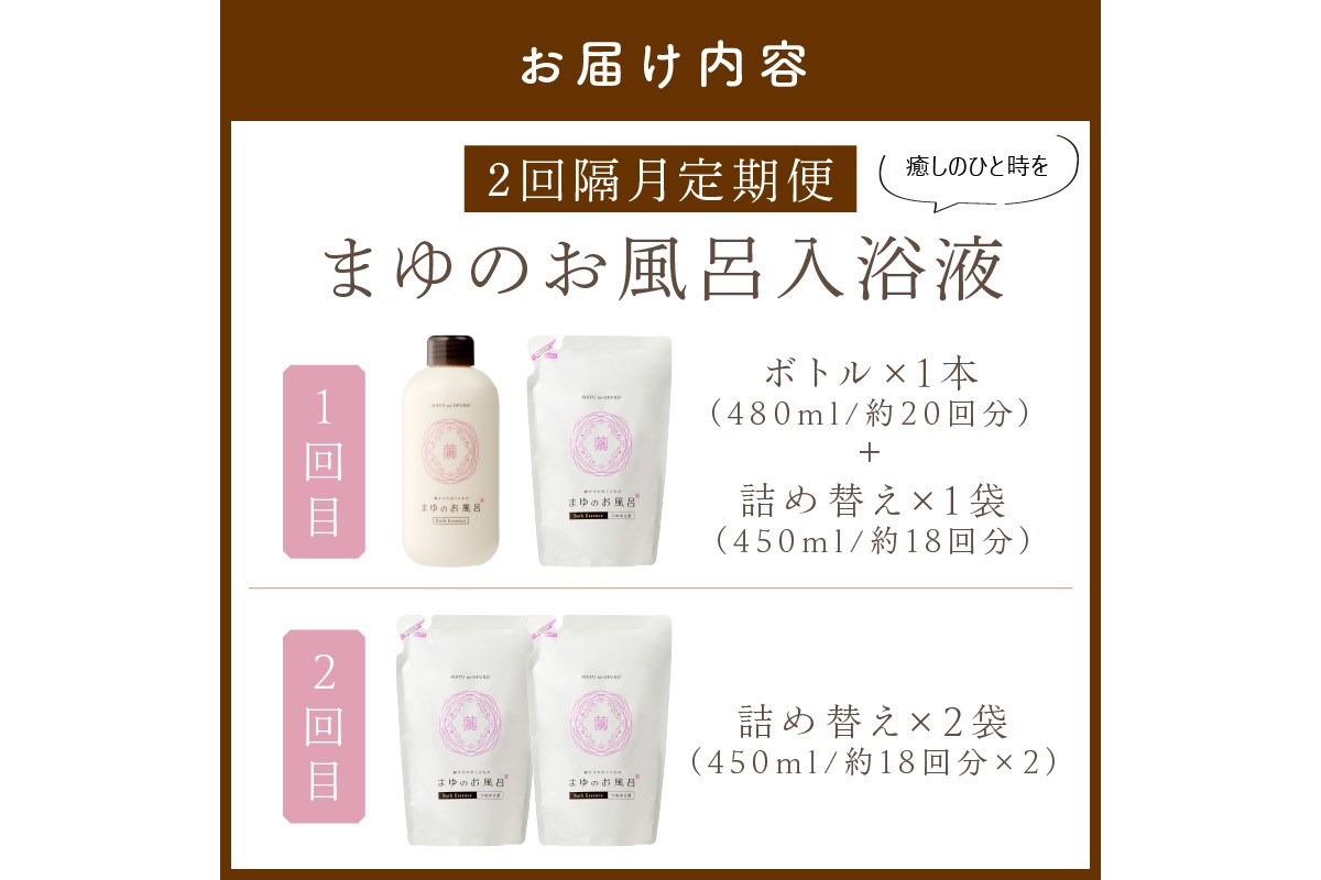 まゆのお風呂ボトル・詰替えセット2回・隔月定期便 乳白色のお風呂でしっとりつるつる　TA00060