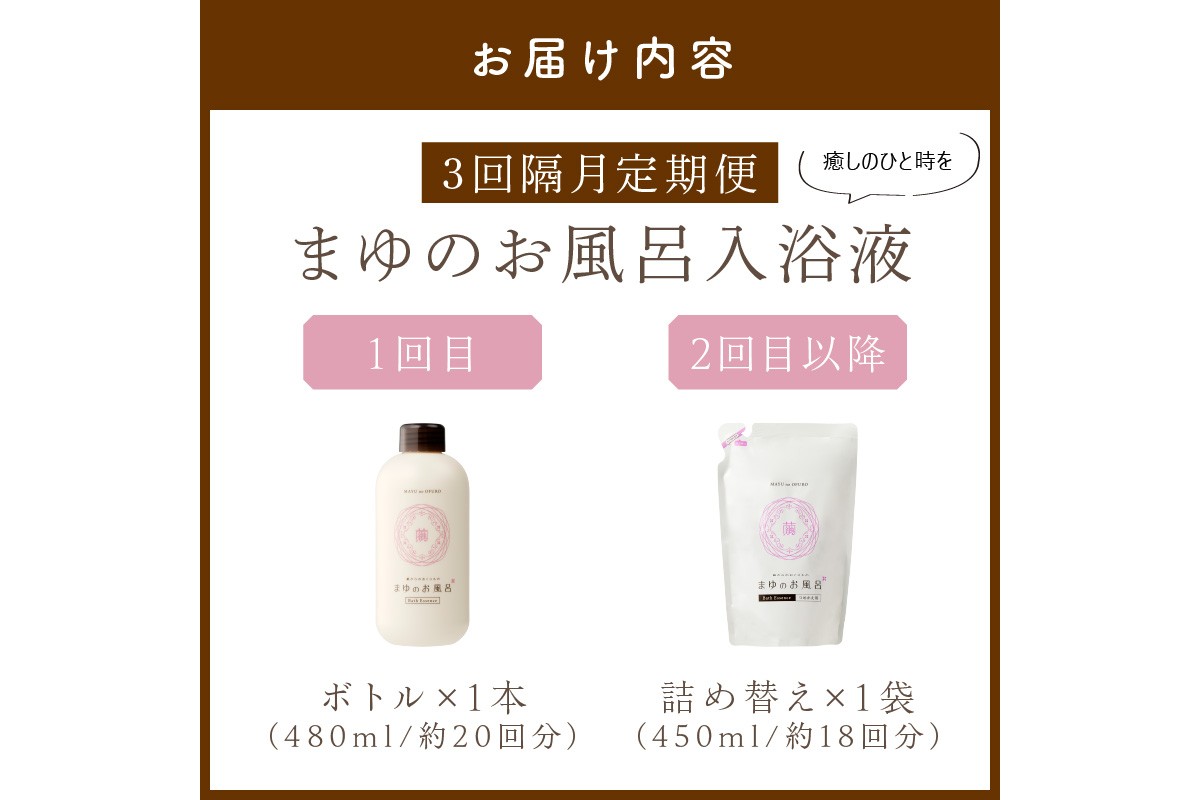 まゆのお風呂ボトル・詰替えセット3回・隔月定期便 乳白色のお風呂でしっとりつるつる　TA00061