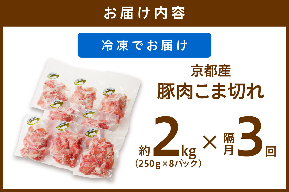 【隔月×3ヶ月定期便】京都産こだわりの豚肉 こま切れ　2kg （250g×8パック）　TN00019