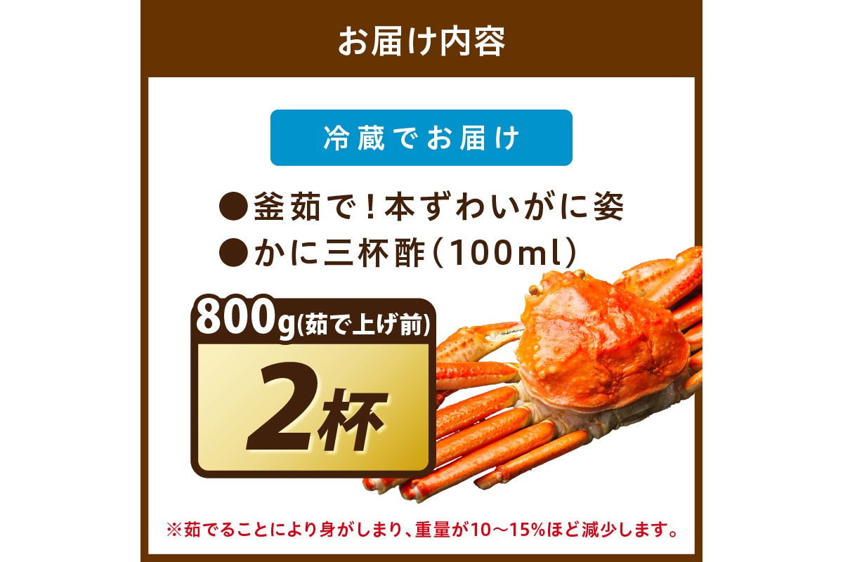 【大好評！カニ酢付き】訳あり！釜茹で！特大本ずわいがに姿 800g×2杯　YK00488