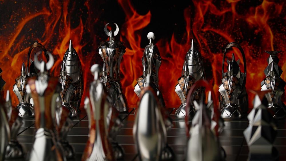 匠チェス（6-Bishop 黒1体）僧侶（前面:雲、側面:菊唐草）　HR00033