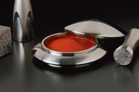 朱肉ケース（練朱肉入り）ステンレス製　HR00011