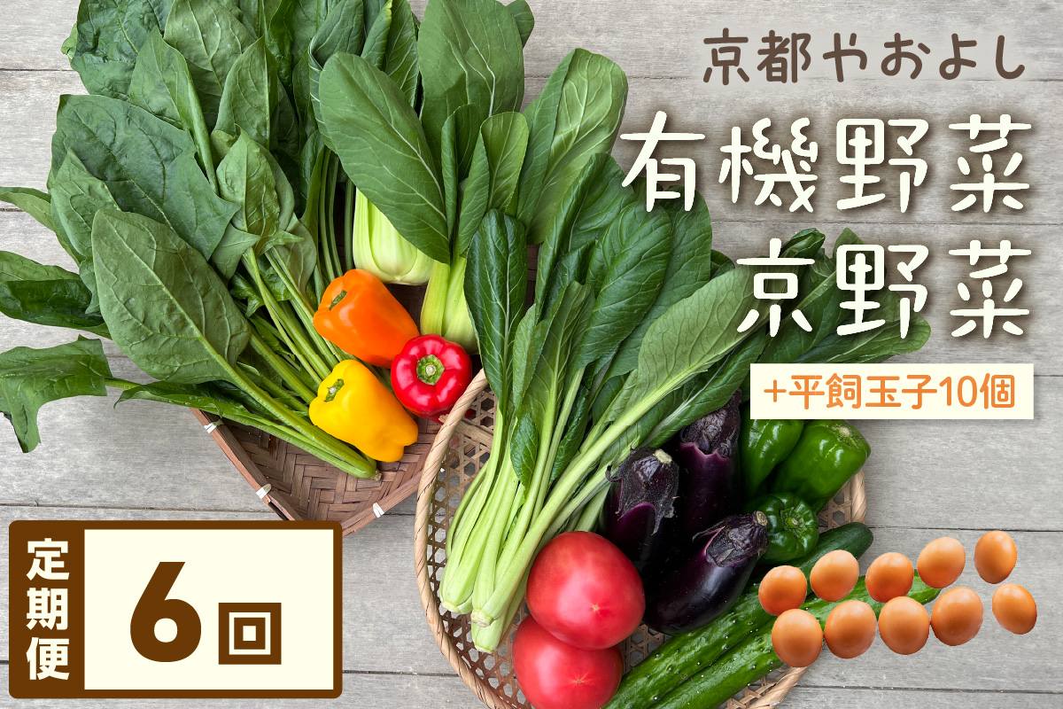 【定期便】合計6回お届け　有機野菜・京野菜の『京都やおよし』のお野菜＆平飼玉子10個の詰め合わせ　AA00055