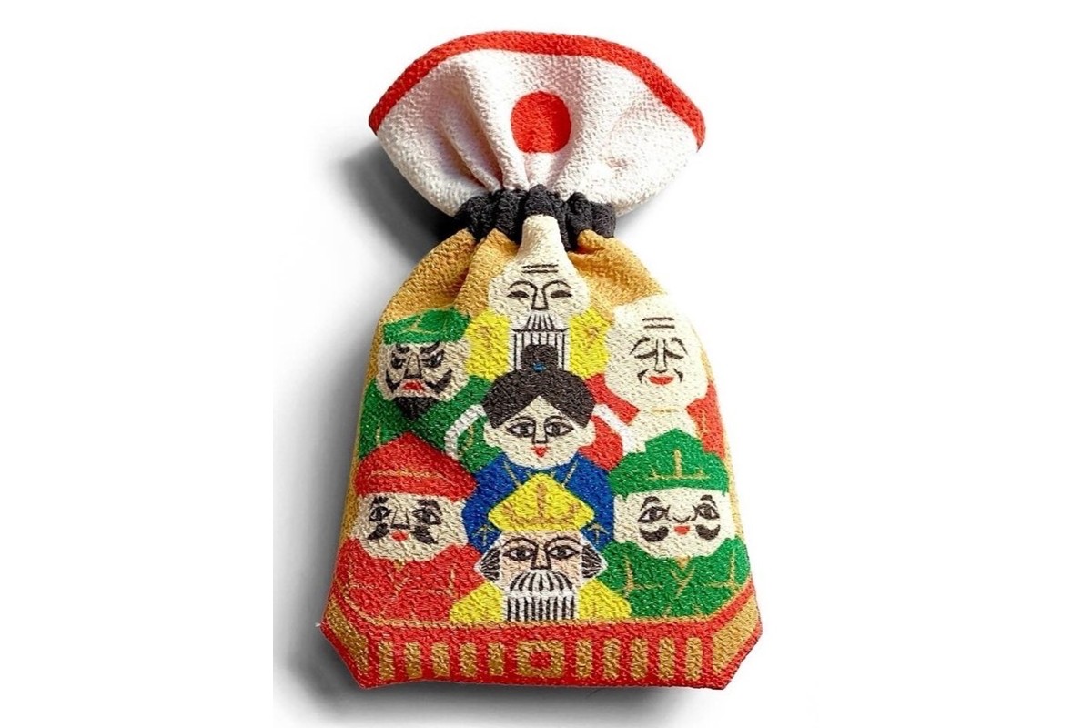 丹後ちりめん 祭巾着 しちふくじん サイズ：約22cm×13cm　DZ00028-02