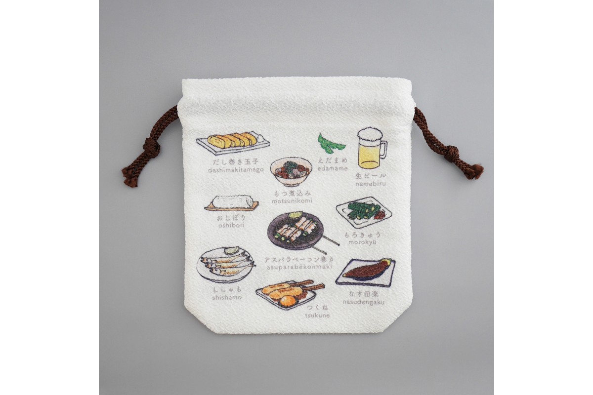 丹後ちりめん　にほんご巾着「izakaya（居酒屋）」 サイズ：約13.5cm×17.5cm　DZ00029-02