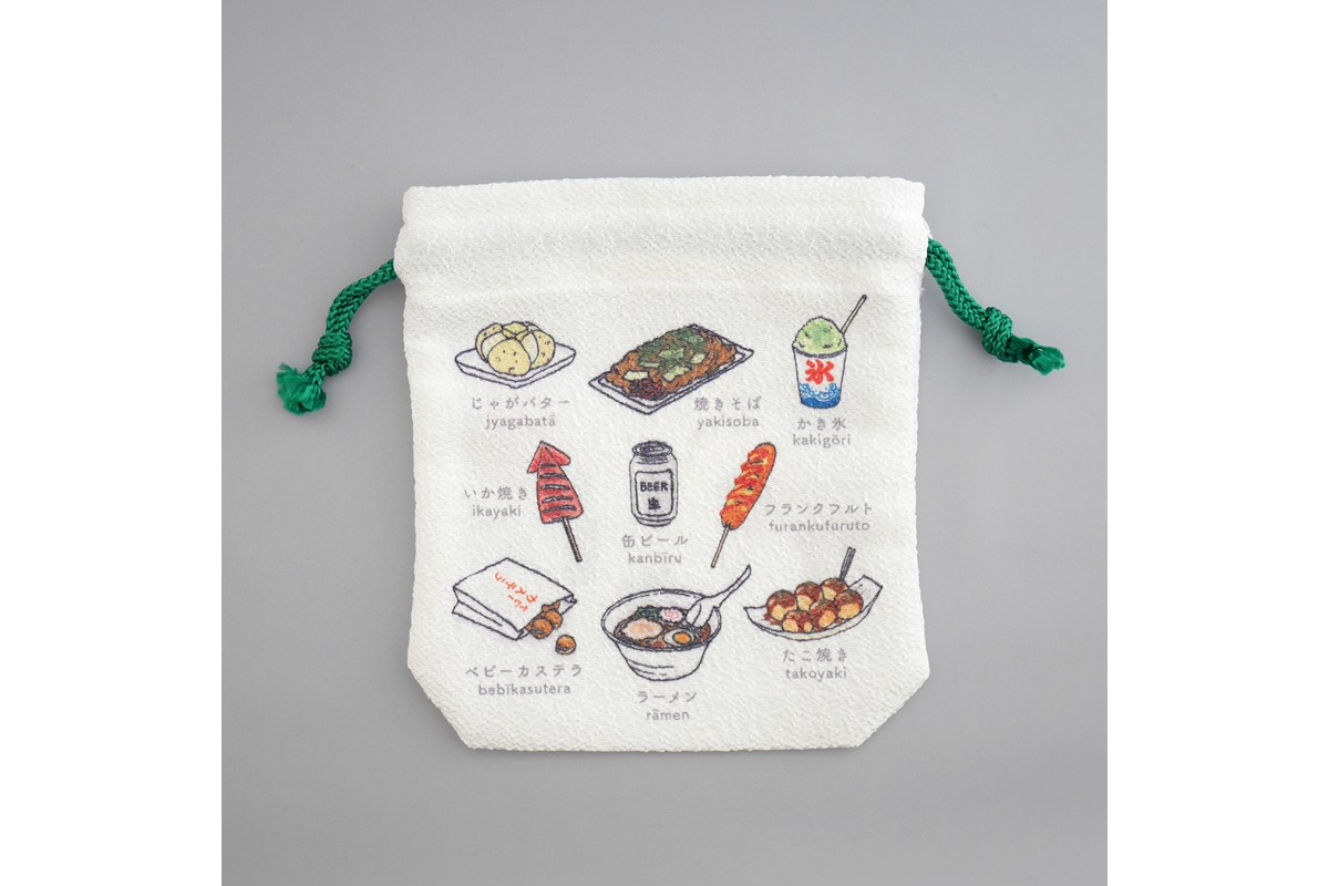 丹後ちりめん　にほんご巾着「yatai（屋台）」 サイズ：約13.5cm×17.5cm　DZ00029-03