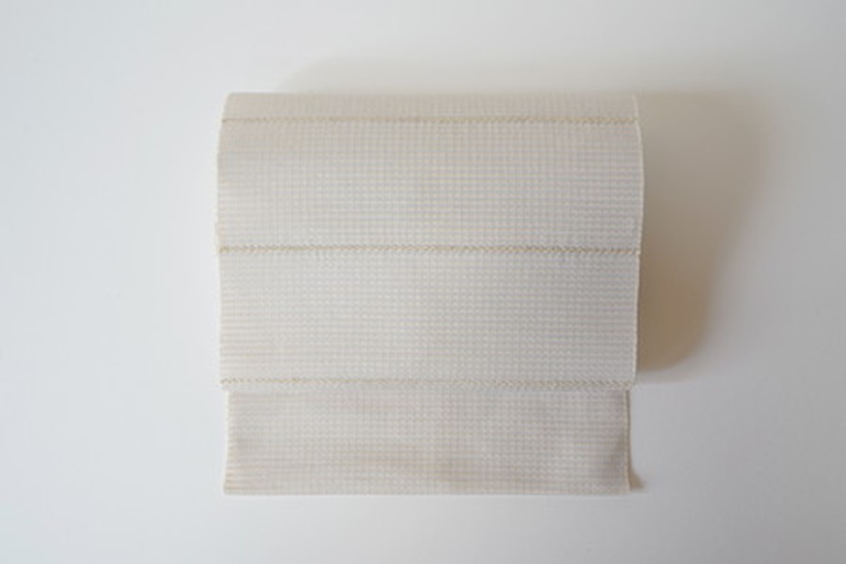 丹後の藤布 八寸名古屋帯「夏一文字（白）」 全通/松葉仕立て（手先のみカガル）　FY00018