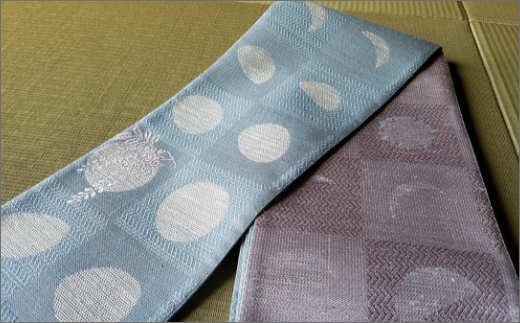 丹後帯 半幅帯「雪月花」（水／ウス紫）　FY00033