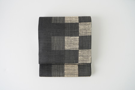 丹後の藤布　袋帯 「藤市松文」（黒）全通　FY00058