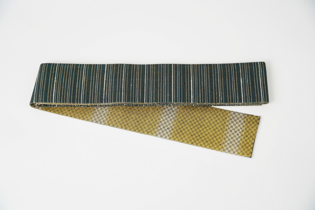 ＜丹後の藤布　遊絲舎＞角帯　藤霞文（緑）*リバーシブル幅約10.2cm×長さ約420cm　FY00102