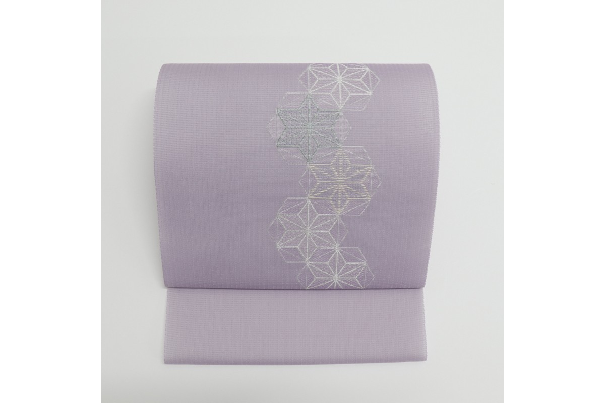 ＜丹後の藤布　遊絲舎＞八寸名古屋帯　「すかし麻の葉」（うす紫）選べるお仕立て　FY00104