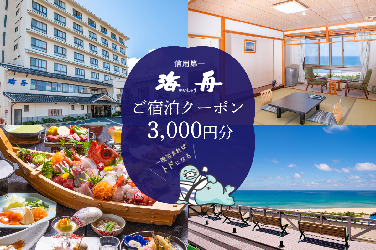 京都・夕日ケ浦温泉　旅館 海舟　ご宿泊クーポン　3,000円分　KA00001