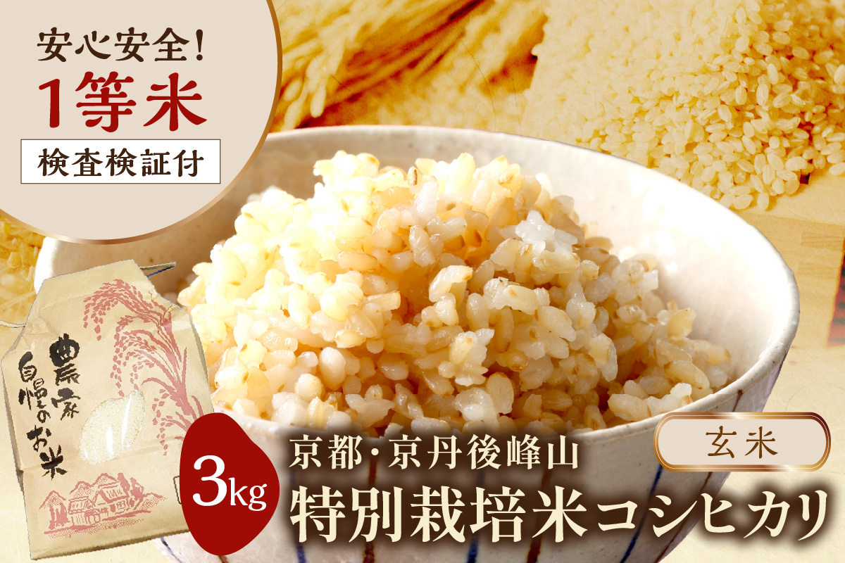 2025年産 京都・京丹後峰山 特別栽培米コシヒカリ 3kg 【玄米】 1等米 検査済証付　MF00049