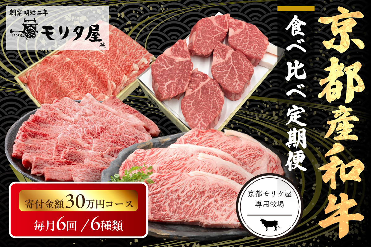 【定期便　毎月×6回】京都産和牛　食べ比べ定期便　6種/寄附額300,000円コース　【京都モリタ屋専用牧場】　MO00020