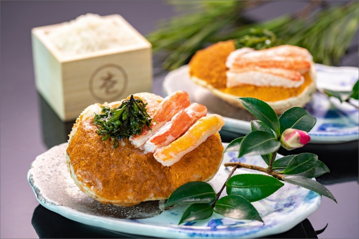 蟹てまり＜2個入＞蟹おこわ／ズワイガニとセコガニの夫婦蟹使用／甲羅盛り蟹おこわ　OM00007