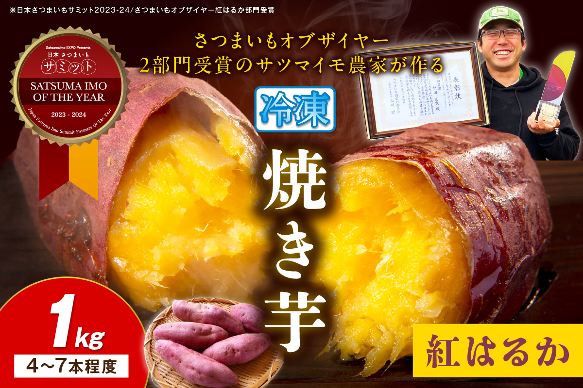 【先行予約】日本一！さつまいもオブザイヤー2部門受賞のサツマイモ農家が作る「紅はるか」の冷凍焼き芋1kg（4～7本程度）（2026年2月中旬～発送）　TF00061