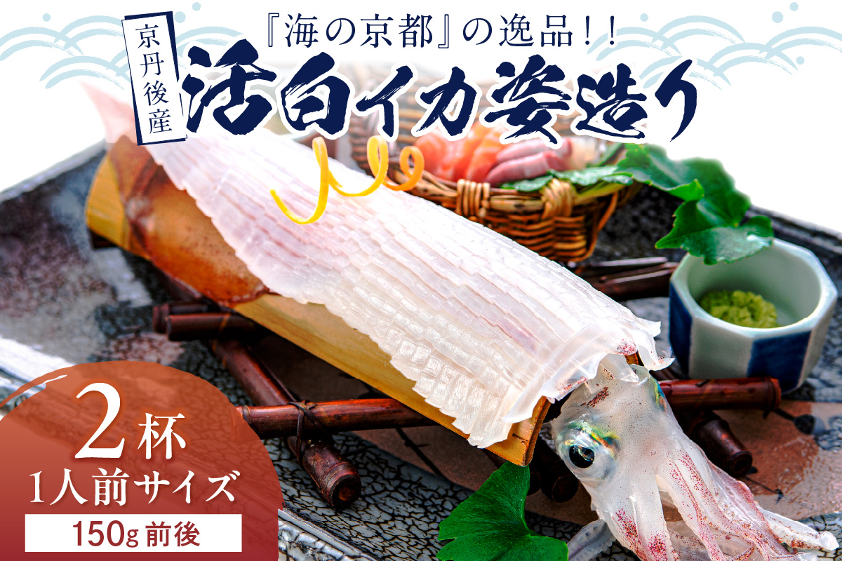 【先行予約】京丹後産　『海の京都』の逸品！！　活白イカ姿造り（クリスタル白いか）1人前サイズ2杯（150g前後）（2026年6月上旬～発送）　YK00542