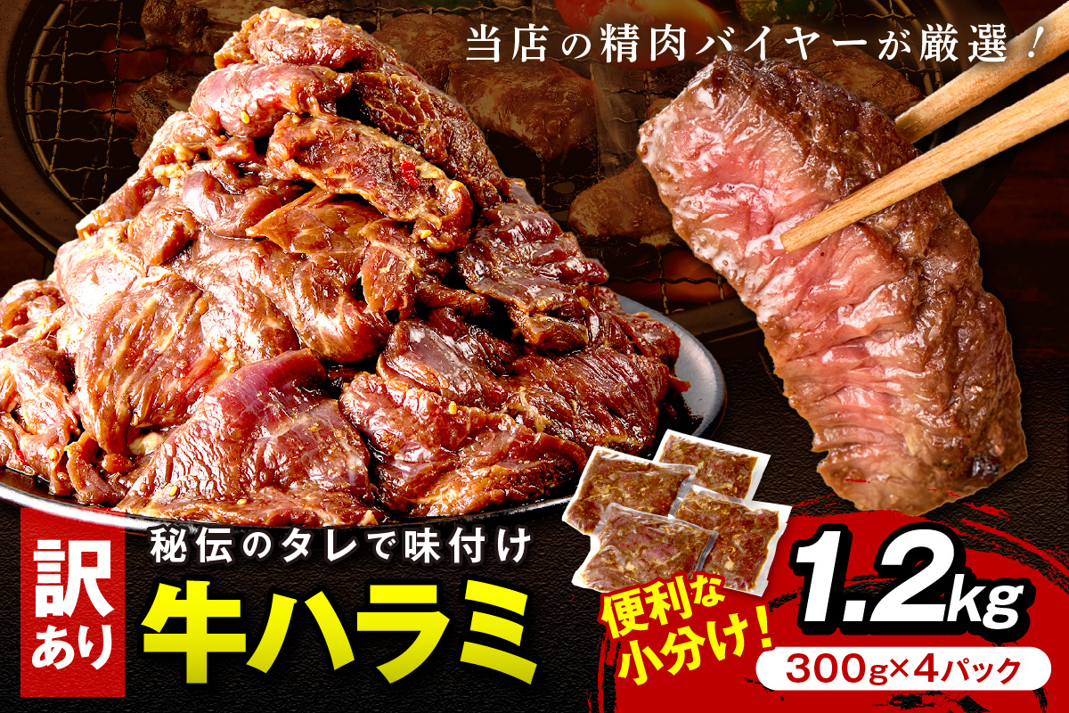 【訳あり】牛ハラミ（サガリ） 秘伝のタレ込み 味付け肉 1.2kg（300g×4パック）（2026年1月上旬～発送）　YK00462