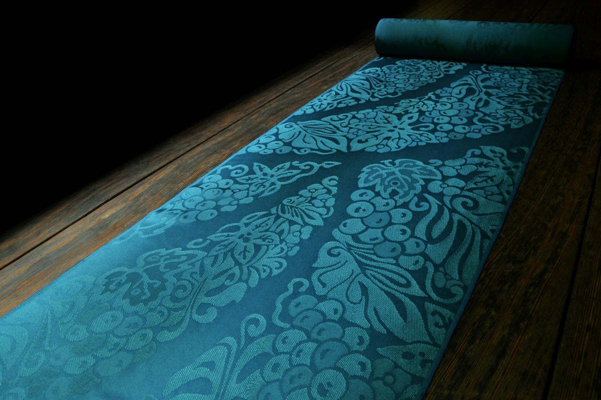 絹織物　京都「丹後ちりめん」色無地　正倉院裂取葡萄（碧）　YO00054