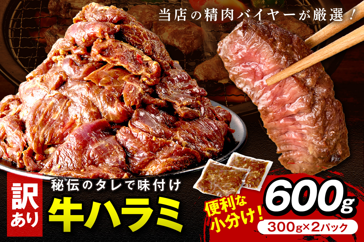 【訳あり】牛ハラミ（サガリ） 秘伝のタレ込み 味付け肉 600g（300g×2パック）（2026年1月上旬～発送）　YK00461
