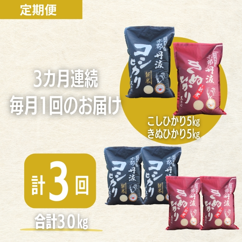 【3カ月定期便】令和7年産 新米 京都丹波産 こしひかり・きぬひかり 食べ比べセット 10kg 合計30kg