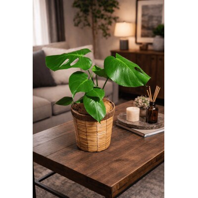 モンステラバスケット仕立て(モンステラ6号鉢×1 バスケット×1 ココファイバー)【配送不可地域：離島・北海道・沖縄県・東北】