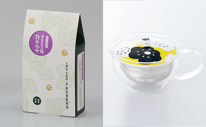 SOU・SOUほほえみ茶器セット〈お茶 茶 煎茶 緑茶 玄米茶 ほうじ茶 ティーバッグ コラボ 急須 耐熱ガラス 宇治抹茶 飲料 工芸品 加工食品 日用品〉