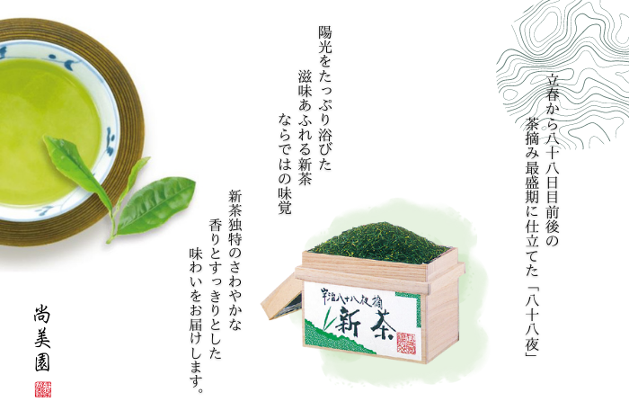 桐茶箱入り八十八夜摘み新茶(250ｇ×2袋)〈新茶 お茶 茶 緑茶 煎茶 茶葉 八十八夜 宇治茶 桐箱 飲料 日本茶 縁起物 加工食品〉