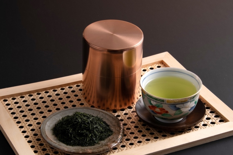 【天皇杯受賞の茶師】久五郎茶園作の手摘み玉露　1缶入り〈 お茶 茶 緑茶 玉露 茶葉 手摘み玉露 茶筒 お茶缶 銅製缶 農林水産大臣賞 工芸品 〉 装飾品