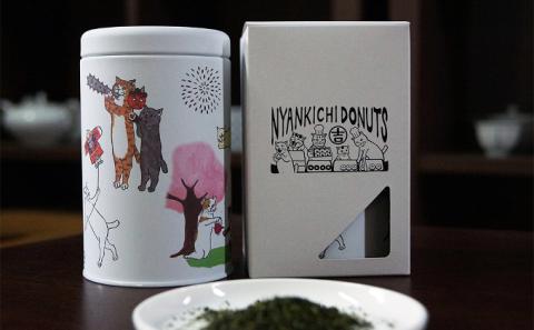 ネコ缶とほっこりお茶セット（京都深蒸し茶入）〈お茶 茶 煎茶 緑茶 深むし 深蒸し茶 京都 缶 ネコ 猫 茶筒 お茶缶 飲料 保存缶〉
