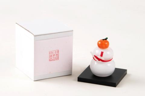 ガラス細工　かがみ餅〈ガラス プレゼント お正月 鏡もち かがみ餅 手のり 孫 かわいい インテリア 置物 玄関  コンパクト 工芸品〉