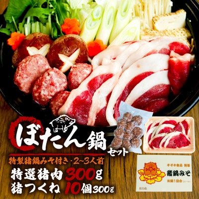 ぼたん鍋セット (特選猪肉300g+つくね10個+特製猪鍋みそ付き)【配送不可地域：離島】