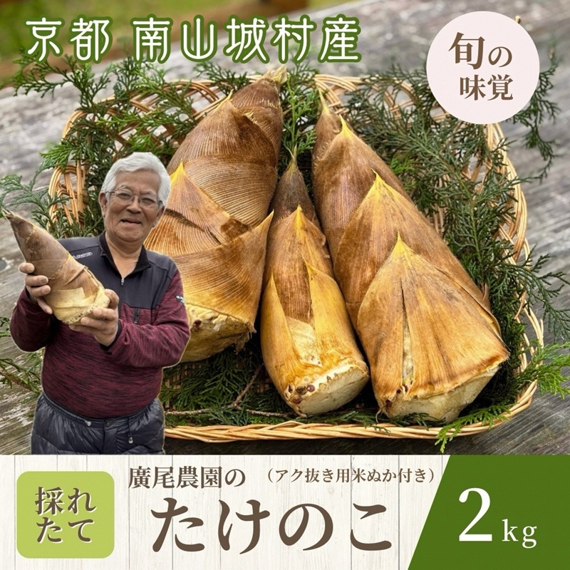 【先行予約 京都 旬の味覚】廣尾農家の朝堀りたけのこ 2kg　京都南山城村産 筍 野菜 タケノコ 京野菜 新鮮 旬 季節限定