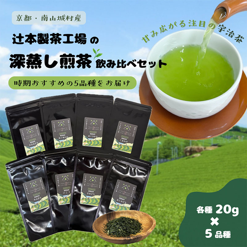 【旨みと甘みが凝縮!話題の宇治茶】辻本製茶工場の深蒸し煎茶飲み比べセット(20g×5品種) 南山城村 京都 宇治 煎茶 茶