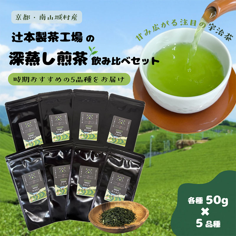 【旨みと甘みが凝縮!話題の宇治茶】辻本製茶工場の深蒸し煎茶飲み比べセット(50g×5品種) 南山城村 京都 宇治 煎茶 茶