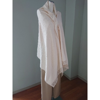 手織 シルクひざ掛けストール(おくるみ)　シルクレース付き【丹後シルク】