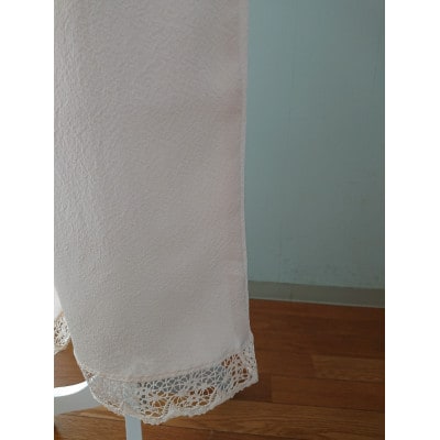 シルクペチコート　ロング白生成　シルクレース付　丹後ちりめん