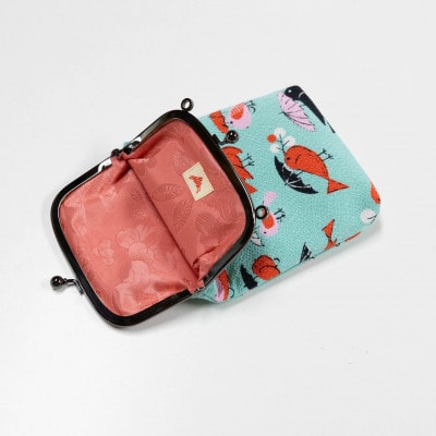 がま口ショルダー(コトリ柄グリーン)　一色ちりめん　京都与謝野町より　【高島屋選定品】