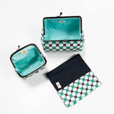 019Y12 一色ちりめん ブックカバー・がま口たわら・がま口角底セット 変わり七宝柄ミント