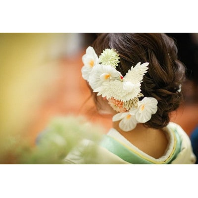 森の美しさを守る　与謝野ヒノキ木箱入りシルク100%つまみ細工ウエディングセット　京都丹後より